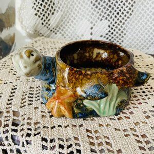 Vintage Studio Art Pottery Hand Crafted Turtle Ceramic Planter 6”